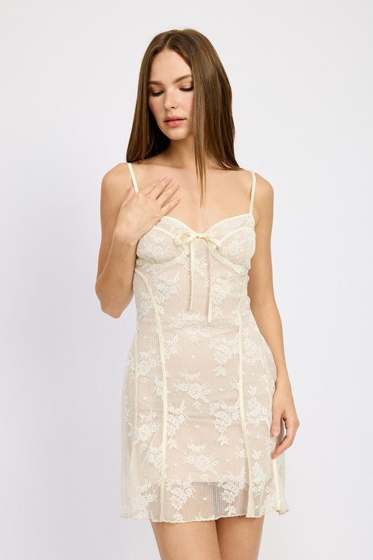 SPAGHETTI STRAP LACE MINI DRESS