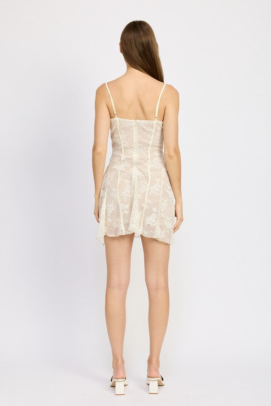 SPAGHETTI STRAP LACE MINI DRESS